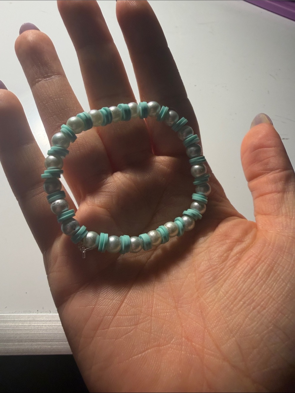 Turquoise Beaded Stretch Bracelet with Pearl Accents